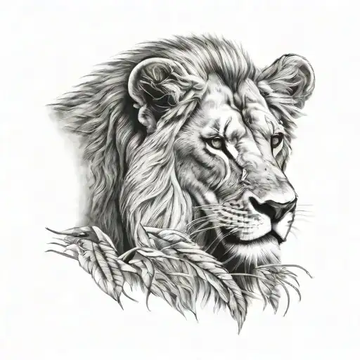 animal face right half lion left half buffalo tattoo design idea