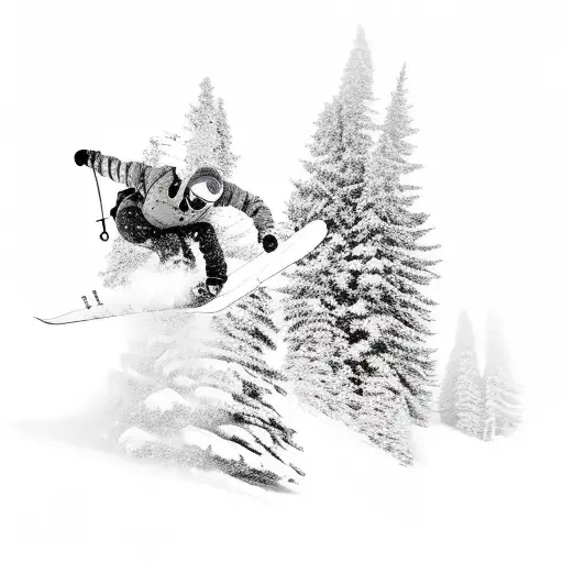 A snowboarder carving through fresh powder on a mountain tattoo design idea