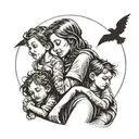 A tattoo design of a mother and her three children, symbolizing the strong bond and love between you and your kids tattoo design idea