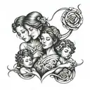 A tattoo design of a mother and her three children, symbolizing the strong bond and love between you and your kids tattoo design idea