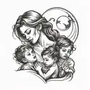 A tattoo design of a mother and her three children, symbolizing the strong bond and love between you and your kids tattoo design idea