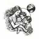 A tattoo design of a mother and her three children, symbolizing the strong bond and love between you and your kids tattoo design idea