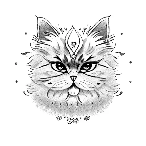 persian cat with old school flowers tattoo design idea