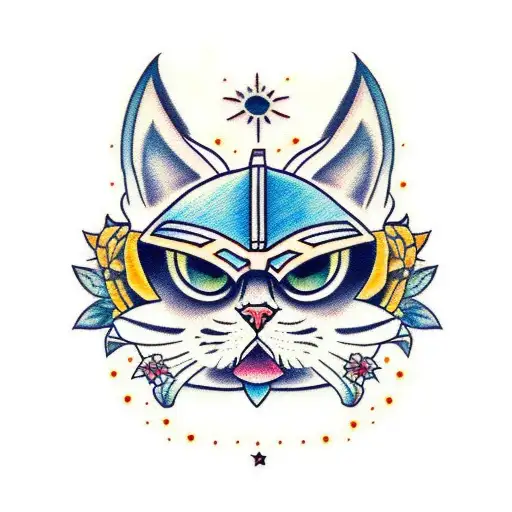 persian cat with mandalorian  tattoo design idea