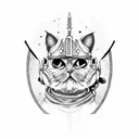 old school persian cat with mandalorian helmet of star wars tattoo design idea