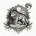 wolf, Wood And moon shining tattoo design idea