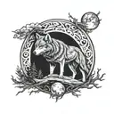 wolf, Wood And moon shining tattoo design idea