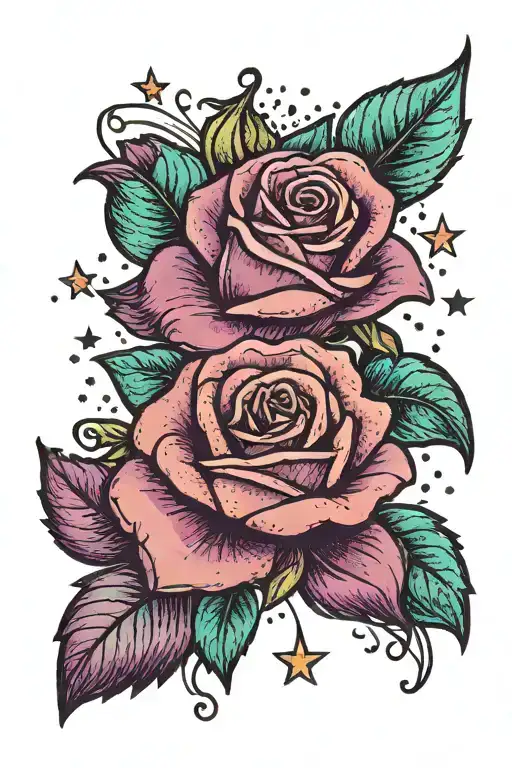 purple rose with teal and stars  tattoo design idea