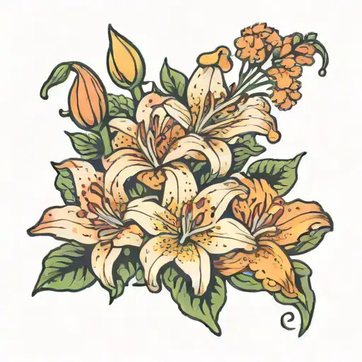stargazer lily and marigold flower tattoo design idea