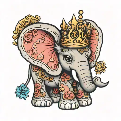 stuffed animal elephant with princess crown tattoo design idea