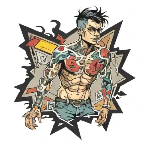 scrawny boy in ripped clothes  tattoo design idea