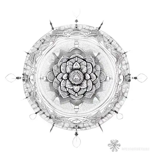 Intricate mandala dream catcher with hidden rose petals within the design tattoo design idea