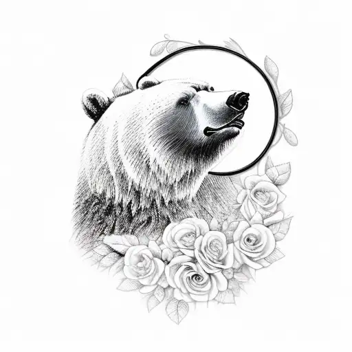bear rose forest tattoo design idea