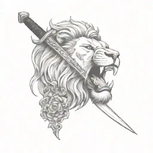 Make the sword longer but keep the rest of the picture the same, and remove the spike from below the lions mouth tattoo design idea