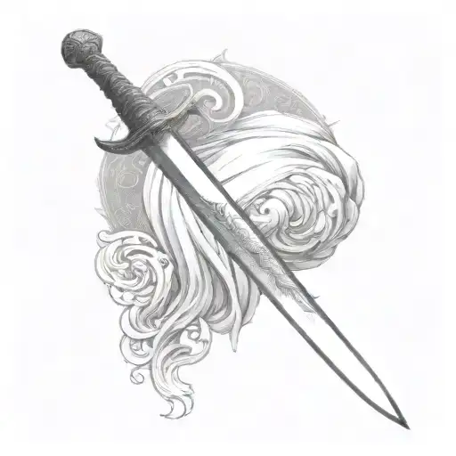 The tip of the sword should curve upwards and split into two smaller edges, smiliar to sword of imam ali called zulfiqar tattoo design idea