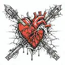 realistic heart being squeezed by barbed wire. shards of ice are also stabbing out of the heart. there is a bit of blood tattoo design idea