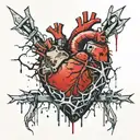 realistic heart being squeezed by barbed wire. shards of ice are also stabbing out of the heart. there is a bit of blood tattoo design idea