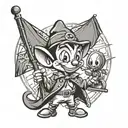 pinocchio holding ag sign in one hand and sun in other tattoo design idea
