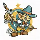 pinocchio holding ag sign in one hand and sun in other tattoo design idea