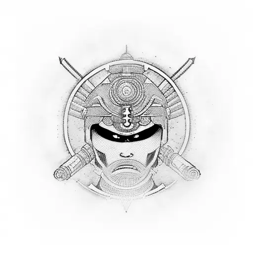 A cybernetic samurai warrior wielding a sword made of code, surrounded by binary code and digital flowers tattoo design idea