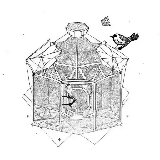 bird eacaping cage tattoo design idea