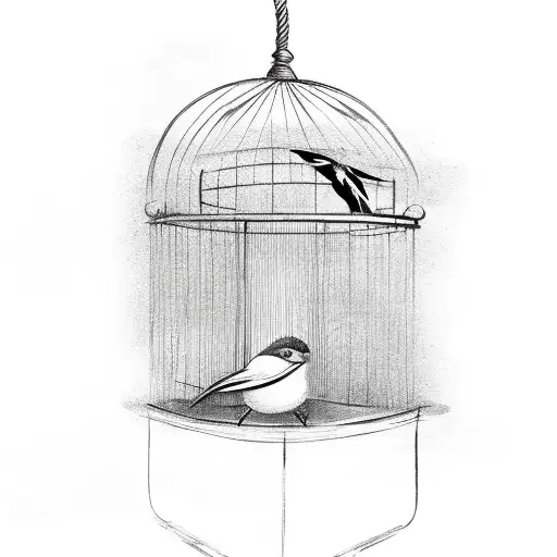 bird escaping cage tattoo design idea