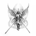 Saint Michael with flaming sword fighting Satan tattoo design idea