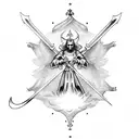 Saint Michael with flaming sword fighting Satan tattoo design idea