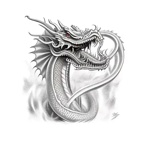 three-head dragon cooking sausages  tattoo design idea