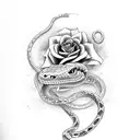 sword with a snake wrapped around it and roses tattoo design idea