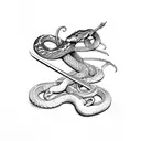 sword with a snake wrapped around it and roses tattoo design idea