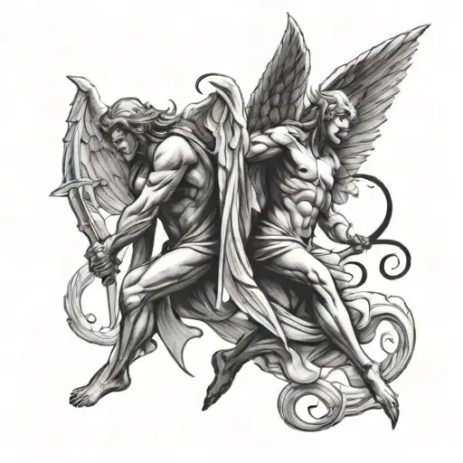 angel vs demon tattoo design idea