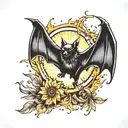 bat with sun in wings spread wide tattoo design idea