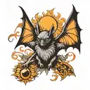 bat with sun in wings spread wide tattoo design idea