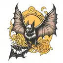 bat with sun in wings spread wide tattoo design idea