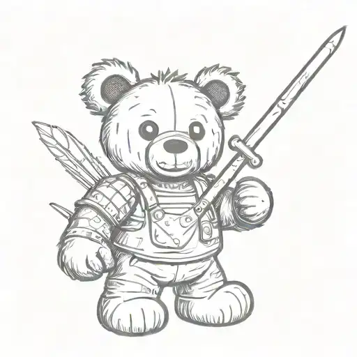 teddy bear with pitchfork tattoo design idea
