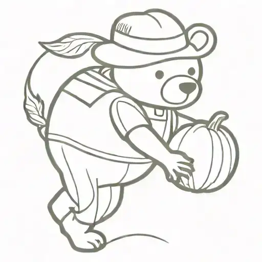 teddy bear farmer lifting a pumpkin tattoo design idea