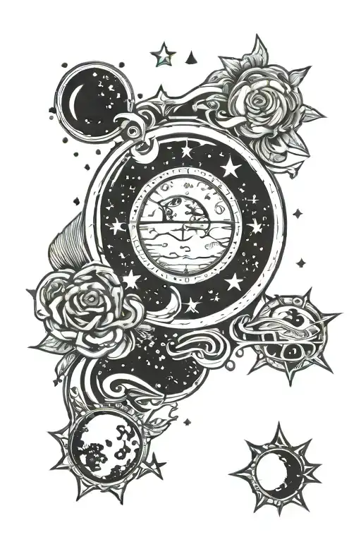 cycles of the moon phase with stars shining tattoo design idea