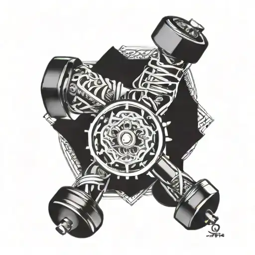 A detailed mandala design with hidden images of dumbbells and running shoes, representing the client's passion for fitness tattoo design idea