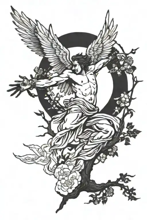 icarus falling from the sun Sakura tree branches tattoo design idea