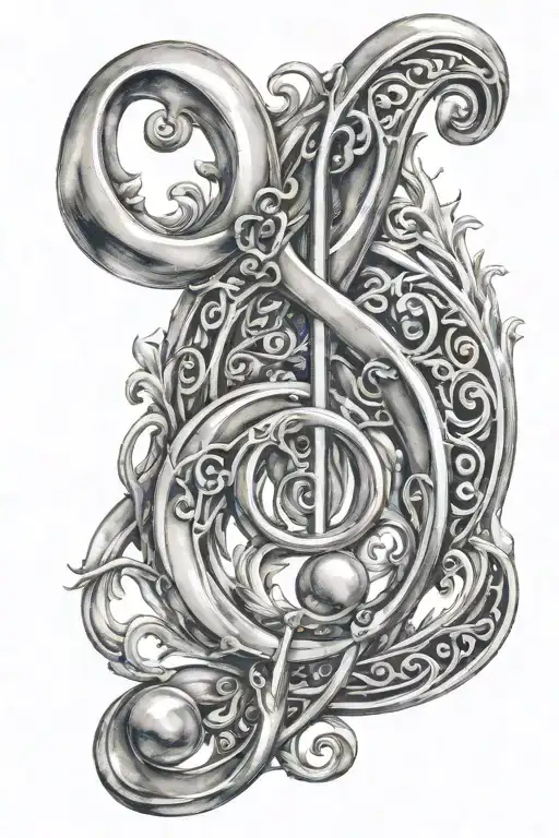 chrome treble clef tattoo design idea