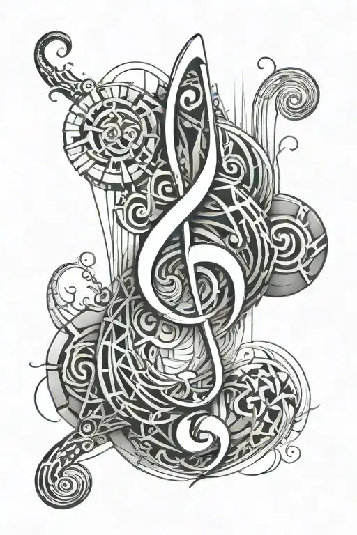 chrome treble clef tattoo design idea