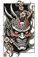 oni demon mask with cherry blossoms tattoo design idea