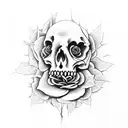 the gates of hell on every door there is a skeleton around a rose with thorns tattoo design idea