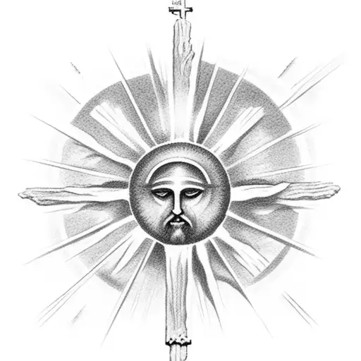 Crucifixion surrounded by clouds with the sun beaming down from above  tattoo design idea