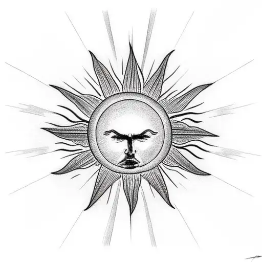 cross coming out of the clouds with a sun above shining down tattoo design idea