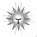 cross coming out of the clouds with a sun above shining down tattoo design idea