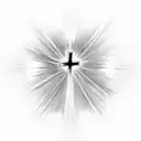 cross coming out of the clouds with a sun above shining down tattoo design idea