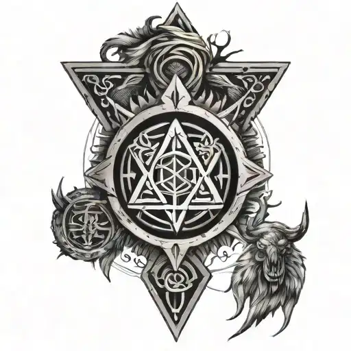 vegvisir, valknut, mjolnir, helm of awe, yggdrasil tattoo design idea