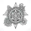 vegvisir, valknut, mjolnir, helm of awe, yggdrasil tattoo design idea